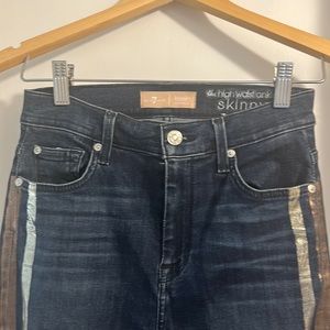 7 For All Mankind High Waist Ankle Skinny with Metallic Stripe